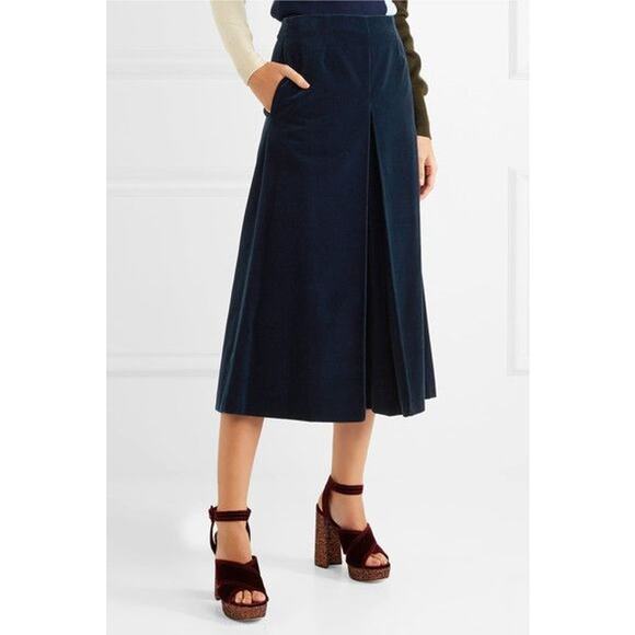 SONIA RYKIEL PARIS Velvet Culottes Wide Leg US 6 Waist 28" Pockets Blue Cotton - Picture 1 of 16